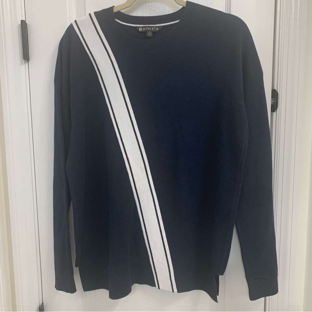 ATHLETA Navy with White Diagonal Stripe Sweater - Picture 6 of 8